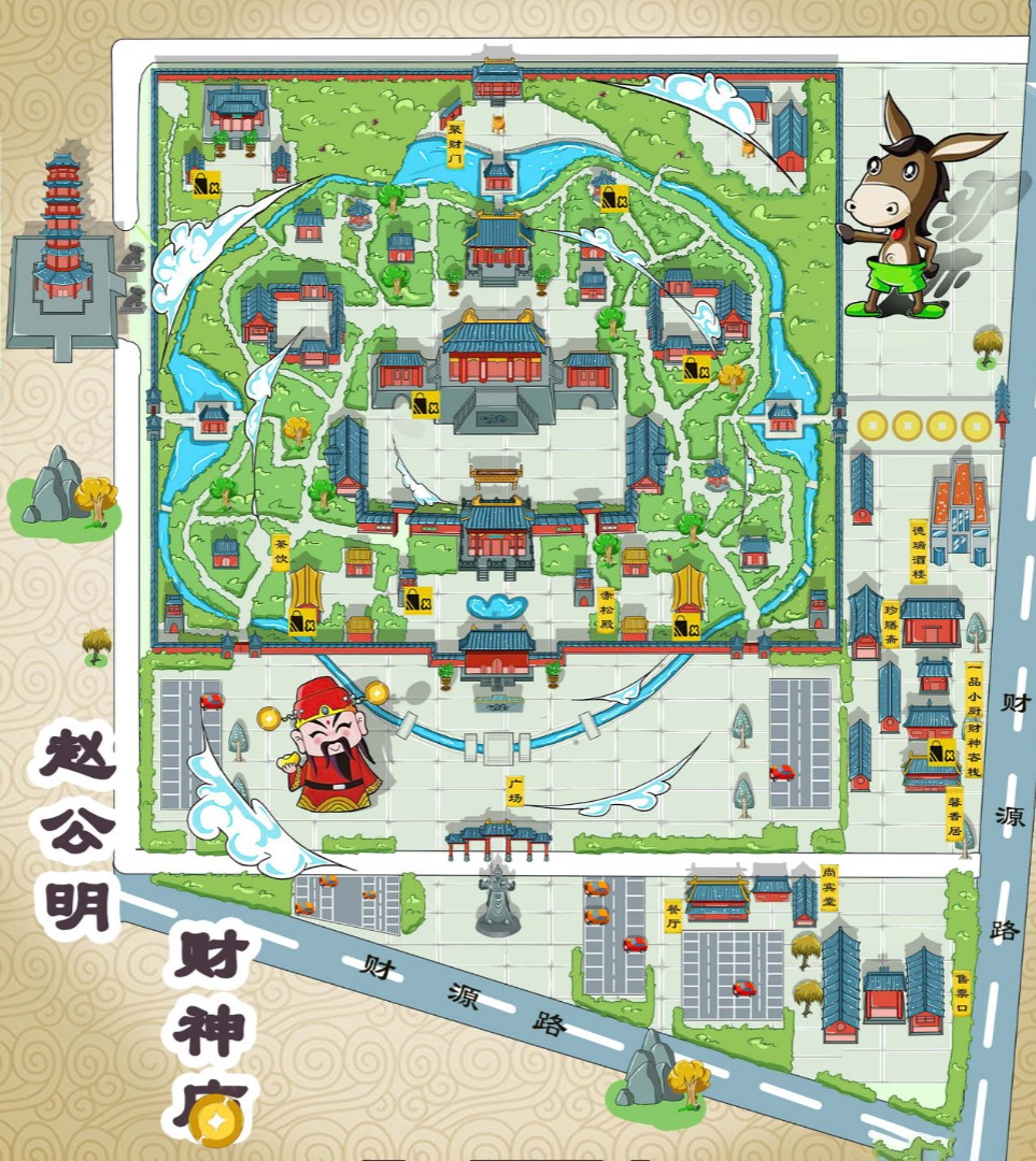 西华寺庙类手绘地图